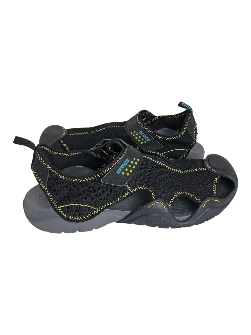 Crocs Swiftwater Mesh Fisherman Sandals Mens Sz 12 Black Gray Water Shoes 15041